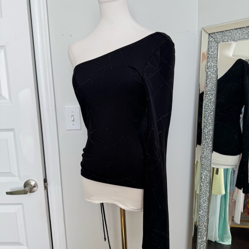 One-shoulder vintage black glitter top Y2K evening glam whismygoth witchy M - Picture 5 of 8